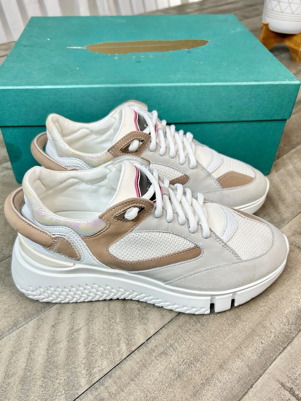 Buscemi Veloce Women’s Sneakers Size 37 White Beige Luxury Designer Shoes‎